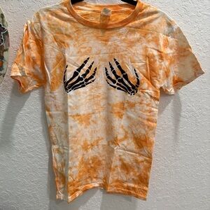 Custom Hanes Orange Tie-Dye Kids Tee with Skeleton Design